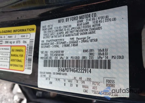 2016 Ford Fusion Se from USA, damaged, VIN 3FA6P0T94GR222914